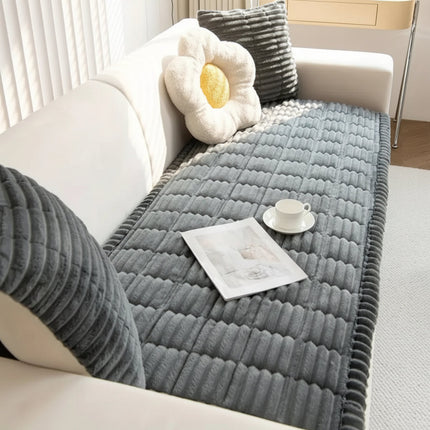 Plush Couch Cover with Hand-Pleated Edges for Superior Sofa Protection | Cozy Flannel Fabric for Pet-Friendly Comfort