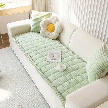 Plush Couch Cover with Hand-Pleated Edges for Superior Sofa Protection | Cozy Flannel Fabric for Pet-Friendly Comfort