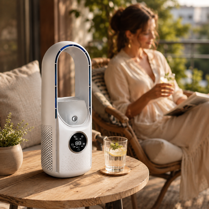 Portable Bladeless Cooling Fan with 24-Hour Timer | Quiet Airflow for Personal Comfort in Any Room