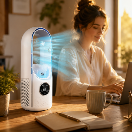 Portable Bladeless Cooling Fan with 24-Hour Timer | Quiet Airflow for Personal Comfort in Any Room