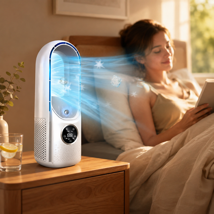 Portable Bladeless Cooling Fan with 24-Hour Timer | Quiet Airflow for Personal Comfort in Any Room
