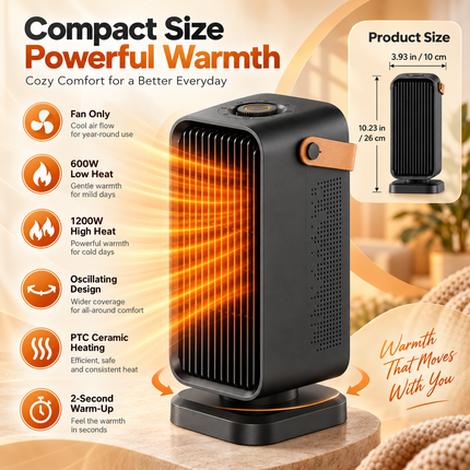 Space Heater, Portable Electric Heater with Oscillation and 3 Heat Settings, Ceramic Space Heater for Bedroom and Office_03