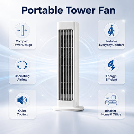 Portable Tower Fan with Oscillating Airflow | Energy-Efficient Cooling for Home and Office Comfort