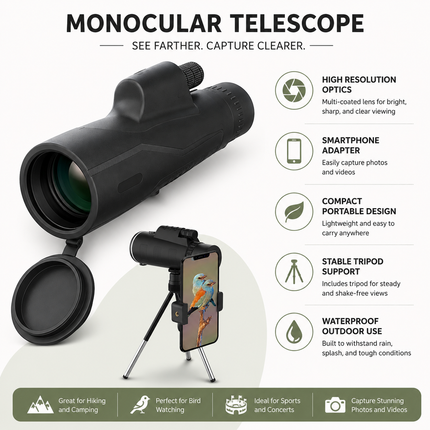 Portable Telescope for Stargazing with High-Resolution Optics | Waterproof Design for Astrophotography and Outdoor Adventures