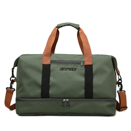 Gym Bag with Shoe Compartment, Travel Duffel Bag with Wet Dry Pocket and Trolley Sleeve