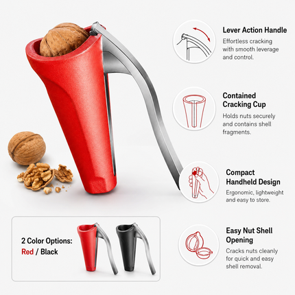 Nut Cracker with Ergonomic Handle & Non-Slip Grip | Effortless Cracking for Walnuts and Hazelnuts