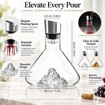 Elegant Wine Decanter with Pouring Spout, Premium Wine Carafe with Mountain Waterfall Design, Wine Accessories Gift_05