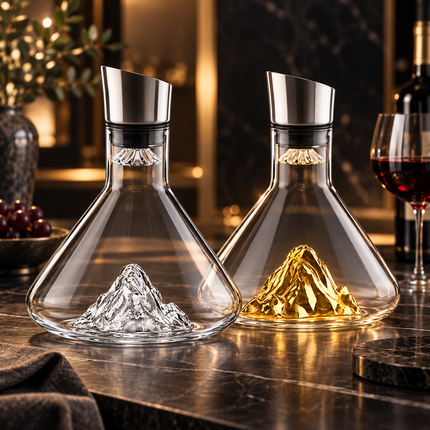 Elegant Wine Decanter with Pouring Spout, Premium Wine Carafe with Mountain Waterfall Design, Wine Accessories Gift_00