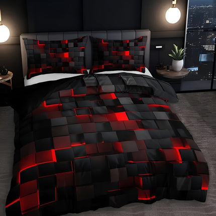 Neon 3D Grid Quilt Cover Set in Microfiber for Modern Bedroom Decor | Soft & Breathable Bedding for Year-Round Comfort