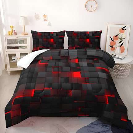 Neon 3D Grid Quilt Cover Set in Microfiber for Modern Bedroom Decor | Soft & Breathable Bedding for Year-Round Comfort