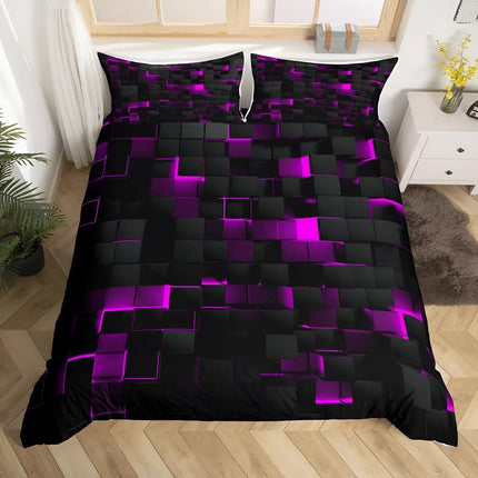 Neon 3D Grid Quilt Cover Set in Microfiber for Modern Bedroom Decor | Soft & Breathable Bedding for Year-Round Comfort