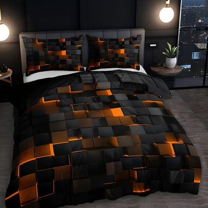 Neon 3D Grid Quilt Cover Set in Microfiber for Modern Bedroom Decor | Soft & Breathable Bedding for Year-Round Comfort