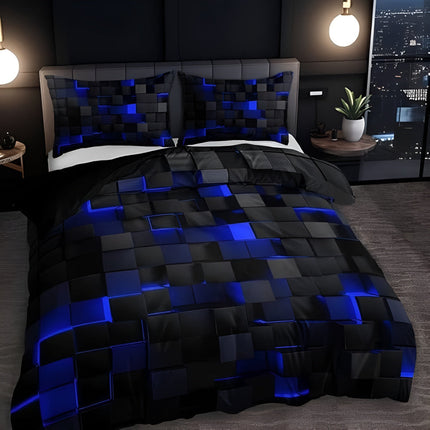 Neon 3D Grid Quilt Cover Set in Microfiber for Modern Bedroom Decor | Soft & Breathable Bedding for Year-Round Comfort