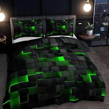 Neon 3D Grid Quilt Cover Set in Microfiber for Modern Bedroom Decor | Soft & Breathable Bedding for Year-Round Comfort