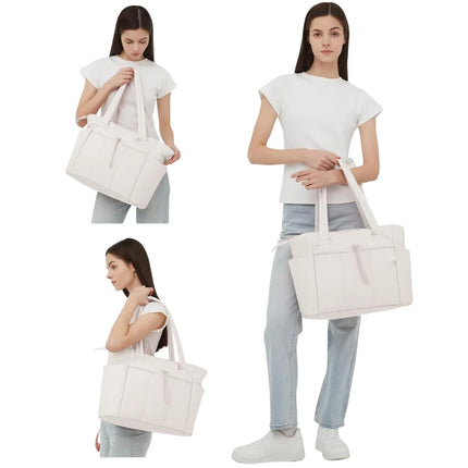 Quilted Puffer Tote Bag with Padded Laptop Sleeve | Spacious Travel Organizer with Cup Holder and Trolley Sleeve