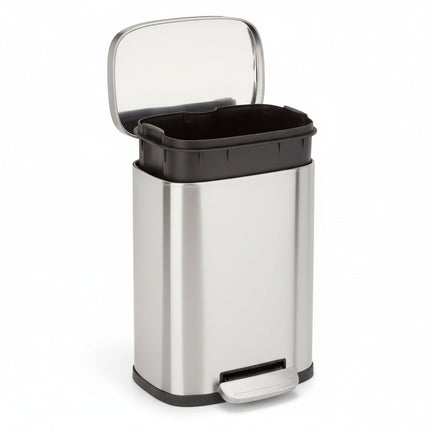 Stainless Steel Small Bathroom Trash Can with Soft Close Lid | Compact 9L Pedal Bin for Noise-Free Waste Disposal