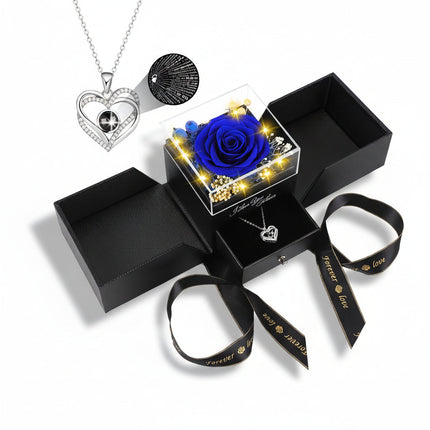 Preserved Rose Gift Box with LED Light & Love Necklace | Lasting Floral Keepsake for Romantic Occasions