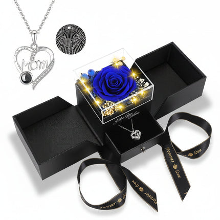 Preserved Rose Gift Box with LED Light & Love Necklace | Lasting Floral Keepsake for Romantic Occasions
