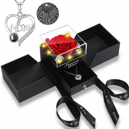 Preserved Rose Gift Box with LED Light & Love Necklace | Lasting Floral Keepsake for Romantic Occasions