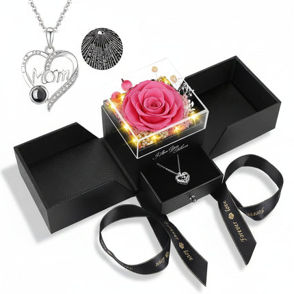 Preserved Rose Gift Box with LED Light & Love Necklace | Lasting Floral Keepsake for Romantic Occasions