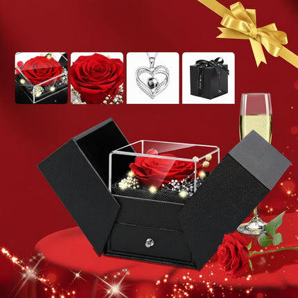 Preserved Rose Gift Box with LED Light & Love Necklace | Lasting Floral Keepsake for Romantic Occasions