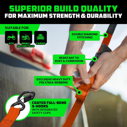 Retractable Ratchet Straps Cargo Tie Down Set with Heavy Duty Hooks | 20 ft Extension for Secure Transport and Storage