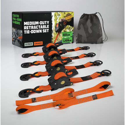 Retractable Ratchet Straps Cargo Tie Down Set with Heavy Duty Hooks | 20 ft Extension for Secure Transport and Storage
