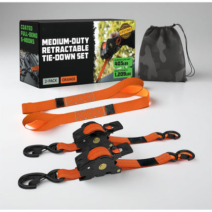 Retractable Ratchet Straps Cargo Tie Down Set with Heavy Duty Hooks | 20 ft Extension for Secure Transport and Storage