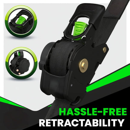 Retractable Ratchet Straps Cargo Tie Down Set with Heavy Duty Hooks | 20 ft Extension for Secure Transport and Storage