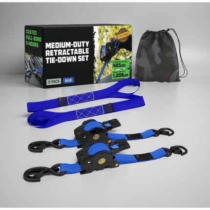 Retractable Ratchet Straps Cargo Tie Down Set with Heavy Duty Hooks | 20 ft Extension for Secure Transport and Storage
