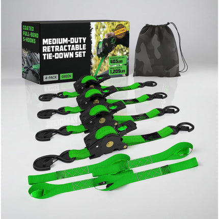 Retractable Ratchet Straps Cargo Tie Down Set with Heavy Duty Hooks | 20 ft Extension for Secure Transport and Storage