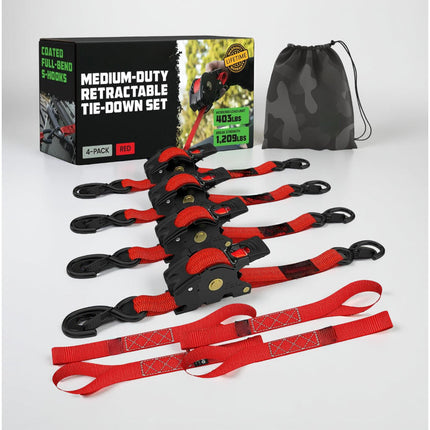 Retractable Ratchet Straps Cargo Tie Down Set with Heavy Duty Hooks | 20 ft Extension for Secure Transport and Storage