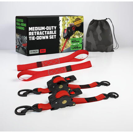 Retractable Ratchet Straps Cargo Tie Down Set with Heavy Duty Hooks | 20 ft Extension for Secure Transport and Storage
