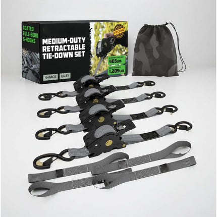Retractable Ratchet Straps Cargo Tie Down Set with Heavy Duty Hooks | 20 ft Extension for Secure Transport and Storage