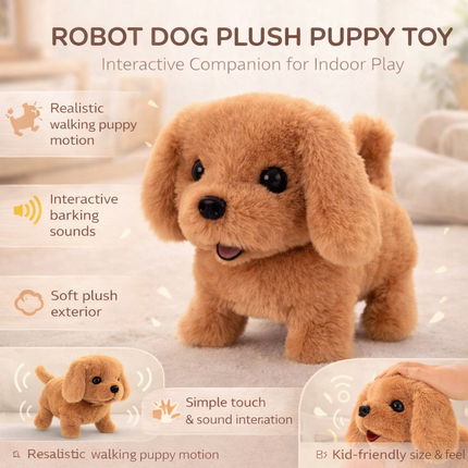Interactive Plush Robot Dog Toy with Walking Action & Barking Sound | Realistic Indoor Fun for Kids