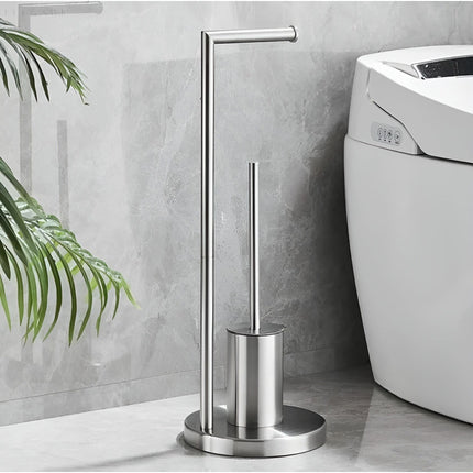 Toilet Paper Holder with Toilet Brush, Space Saving Bathroom Organizer for Toilet Paper Storage