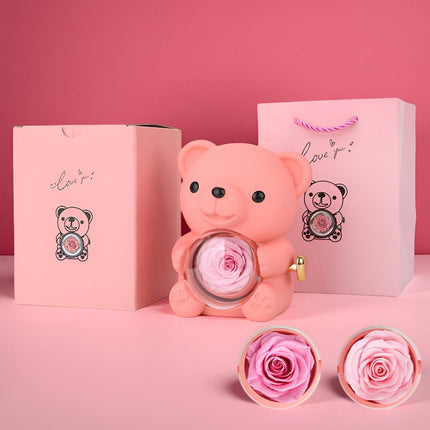 Preserved Rose Teddy Bear Gift Set with Hidden Jewelry Compartment | Romantic Keepsake for Special Occasions