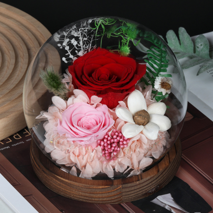 Preserved Flower Dome with LED Light for Mother's Day | Elegant Indoor Decoration and Gift Display