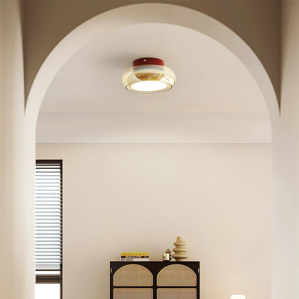 Retro Glass Flush Mount Ceiling Light with Integrated LED | Space-Saving Illumination for Bedrooms and Living Areas
