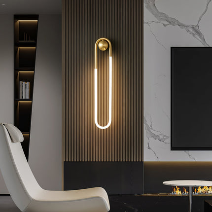 Modern LED Wall Light with Warm Ambient Glow | Brass & Black Minimalist Design for Contemporary Interiors