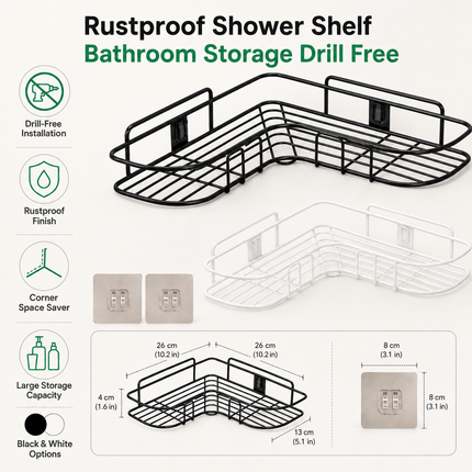 Corner Shelf for Shower, Drill Free Shower Caddy, Rustproof Adhesive Bathroom Shelves for Bathroom Storage_04