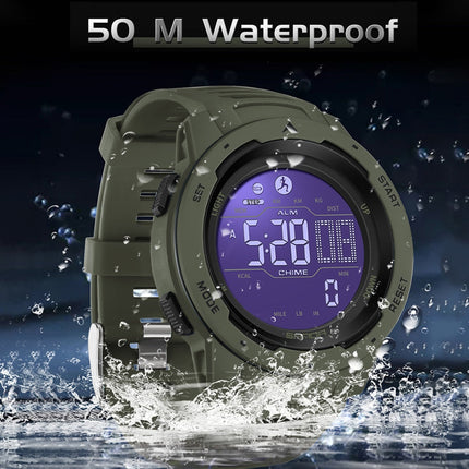 Military Digital Watch with Pedometer, 5 Bar Water Resistant Sports Watch