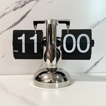 Automatic Page Turning Clock, Decorative Desk and Shelf Timepiece in Black or White with Optional Metal Foot Stand