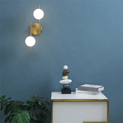 Modern Dual-Globe Wall Light with Gold Finish | Ambient Illumination for Contemporary Spaces