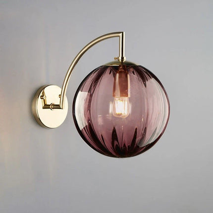 Modern Glass Ball Wall Lamp with Brass Arm & Tinted Shade | Stylish Ambient Lighting for Bedrooms and Living Rooms