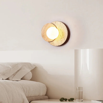 Wabi-Sabi Stone Wall Lamp with Soft Ambient Glow | Natural Stone and Wood Design for Serene Interiors