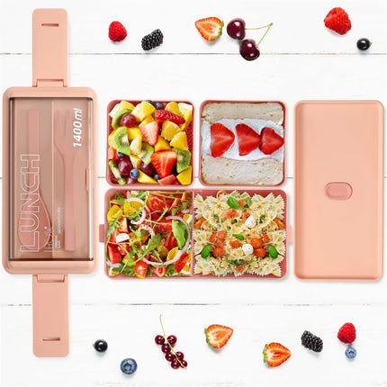 1400ml Double Layer Bento Box with Fork & Spoon | Microwave-Safe Meal Storage for School, Office, and Travel