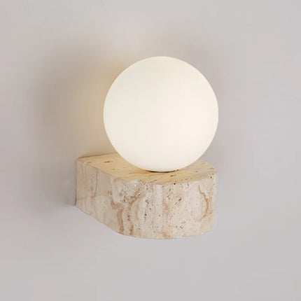 Modern Travertine Wall Lamp with Frosted Glass Diffuser | Minimalist Japanese-Style Lighting for Serene Interiors
