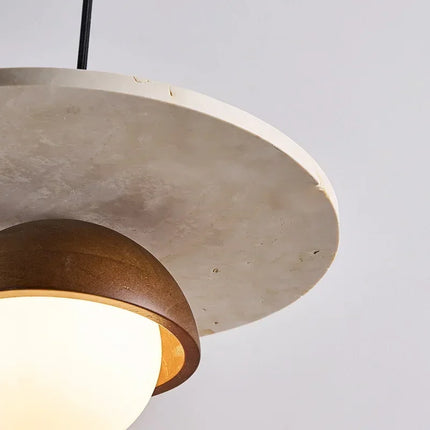 Scandinavian Pendant Light with Walnut & Stone Design | Soft Ambient LED Lighting for Modern Interiors
