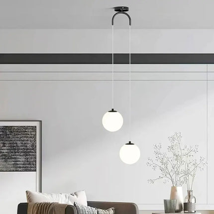 Scandinavian Pendant Light with Opal Glass Globes | Adjustable Ceiling Fixture for Warm Ambient Illumination